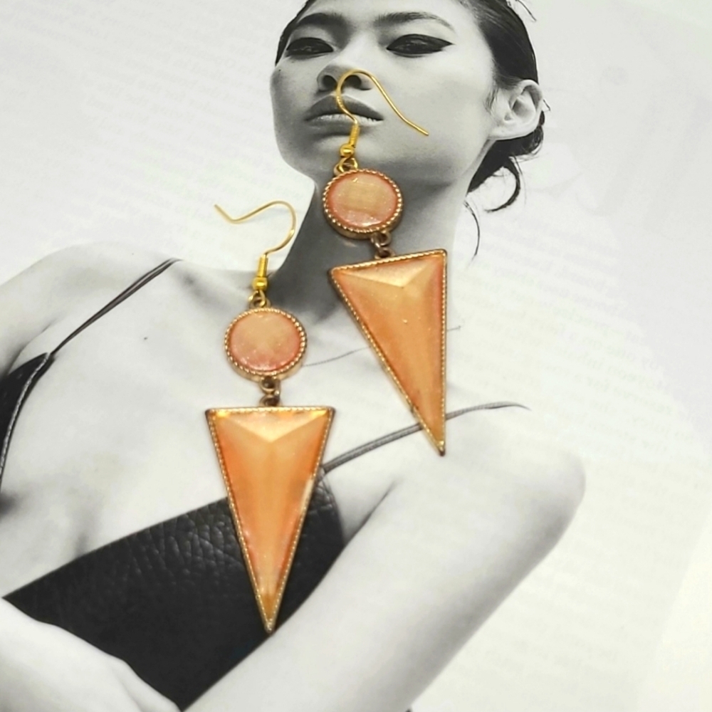 Vintage Geometric Nude Shimmering Triangle Drop Earrings